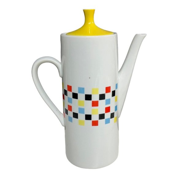 MCM Colorful‎ Checked Coffee Tea Pot Fred Roberts San Francisco Porcelain 1970s - Picture 3 of 12